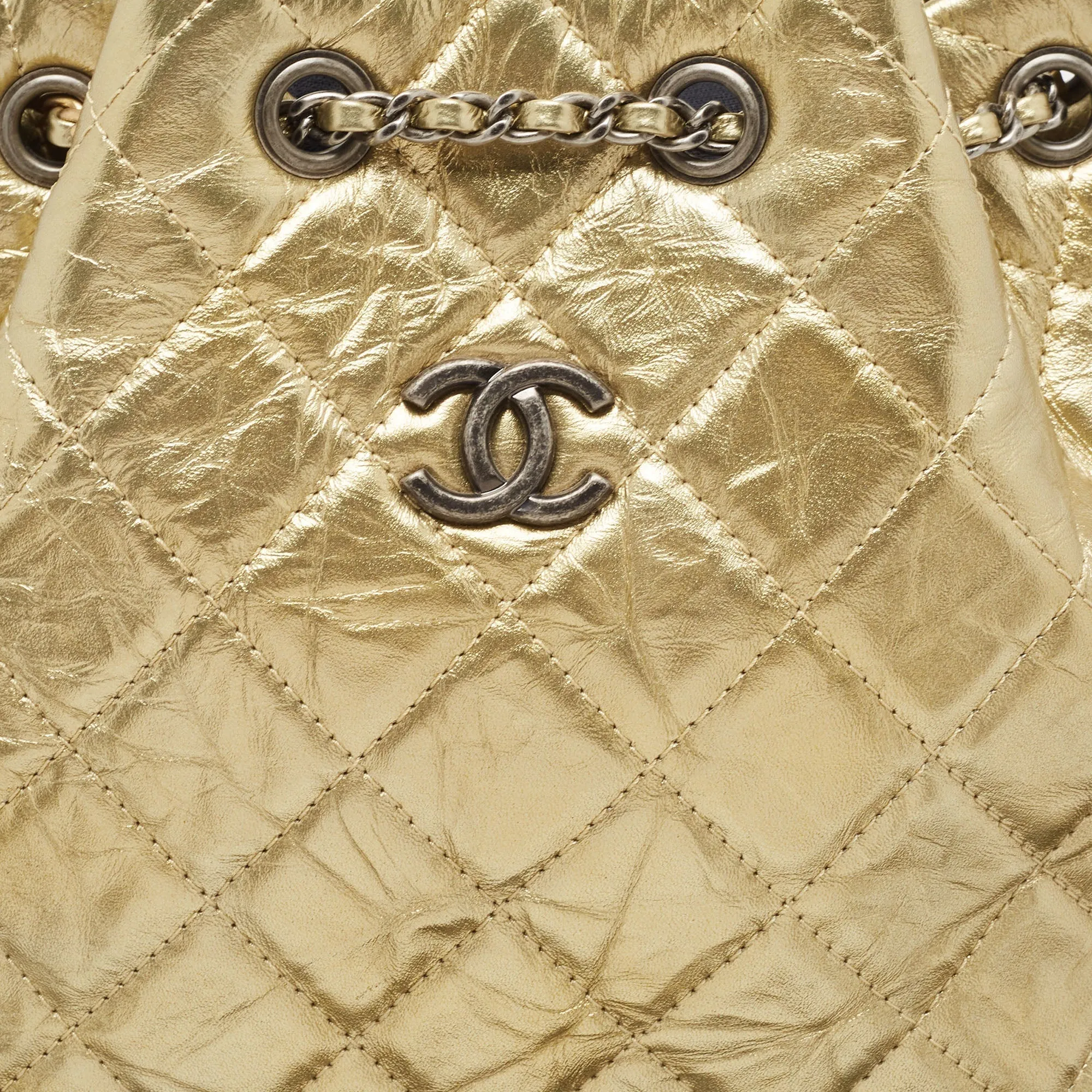 CHANEL Gold Quilted Aged Leather Small Gabrielle Backpack