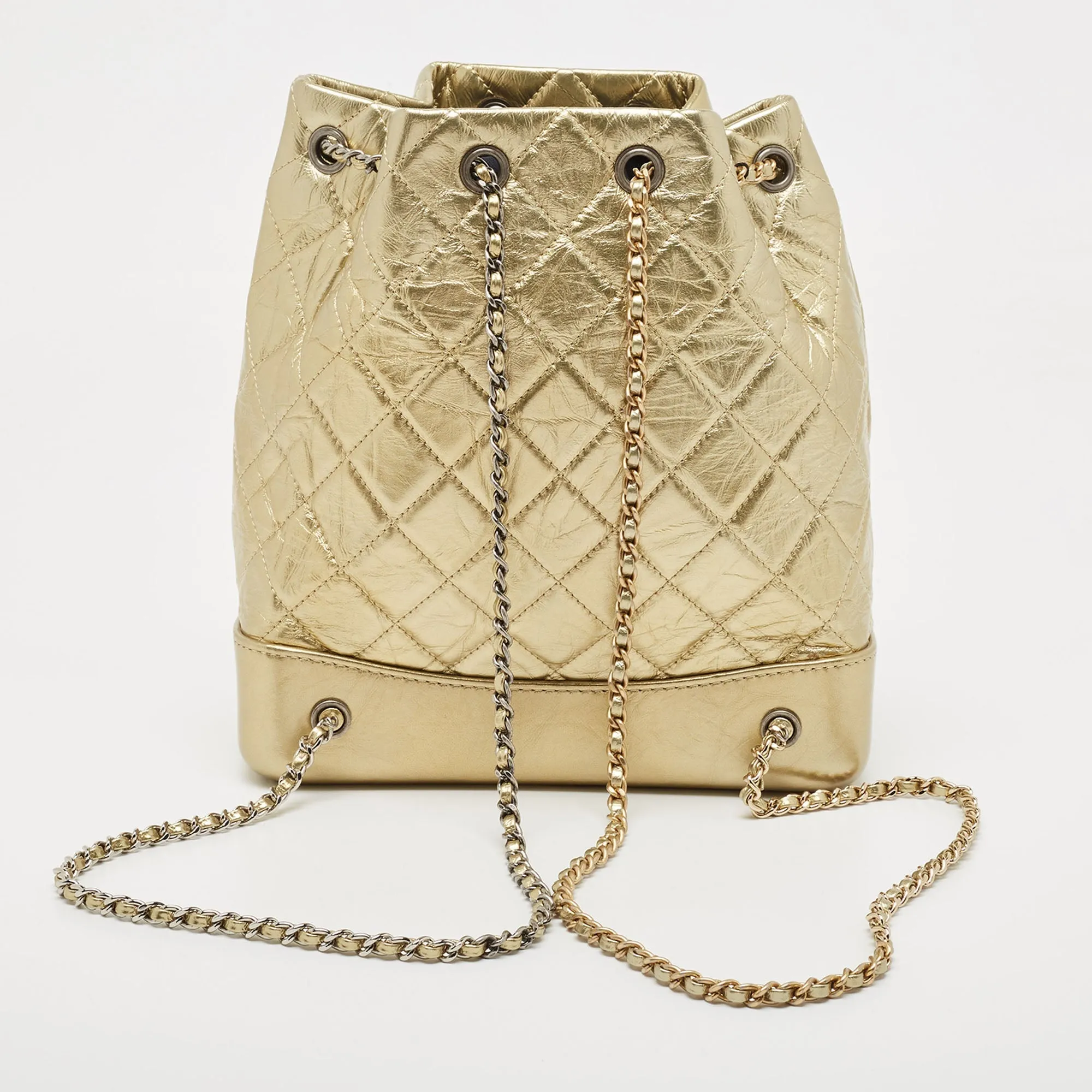 CHANEL Gold Quilted Aged Leather Small Gabrielle Backpack
