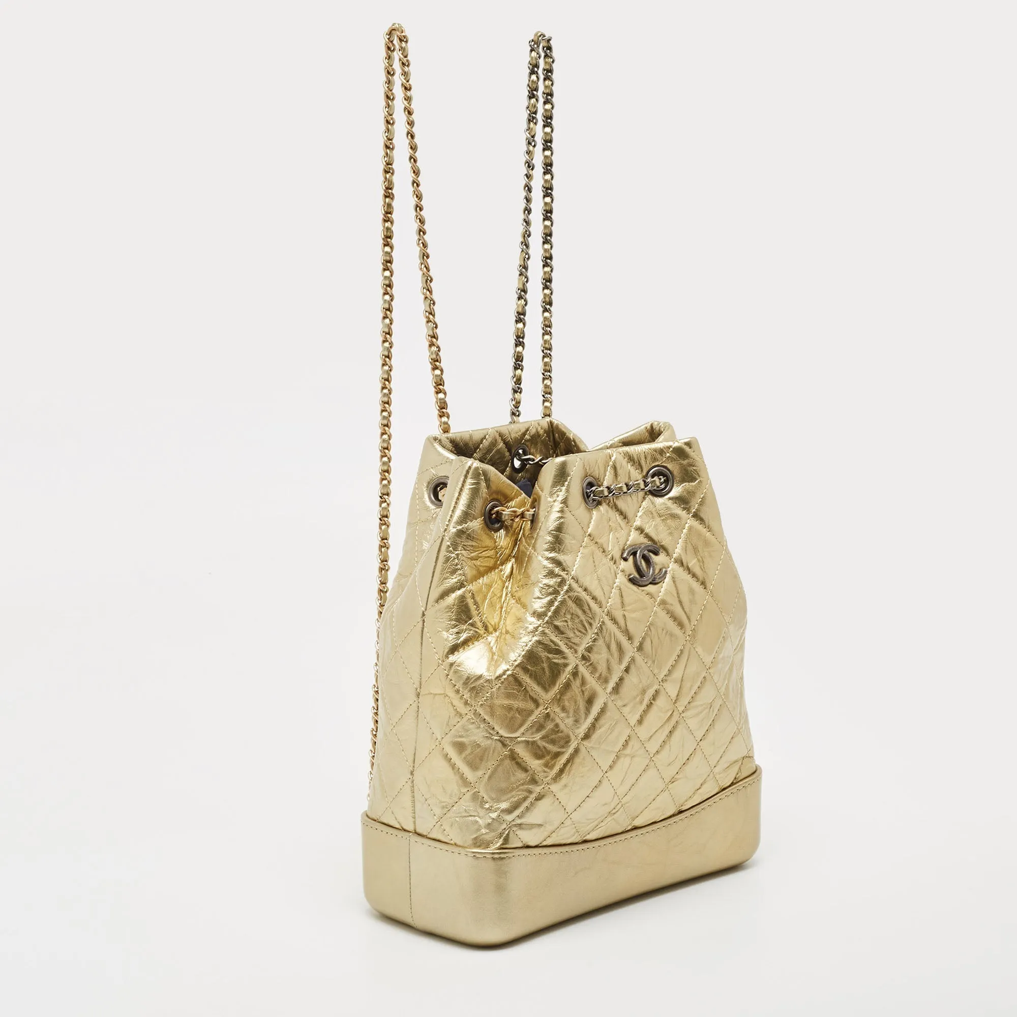 CHANEL Gold Quilted Aged Leather Small Gabrielle Backpack