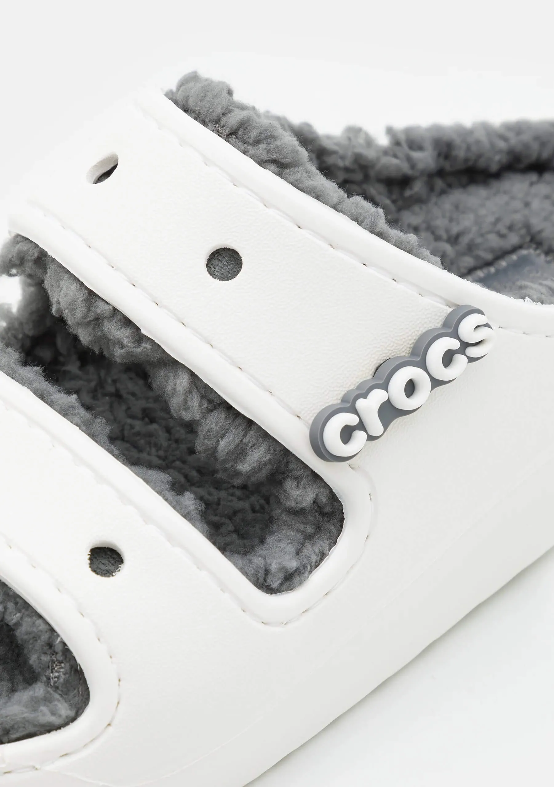 Crocs Classic Cozzzy Unisex Sandals with Warm Lining, White/Grey