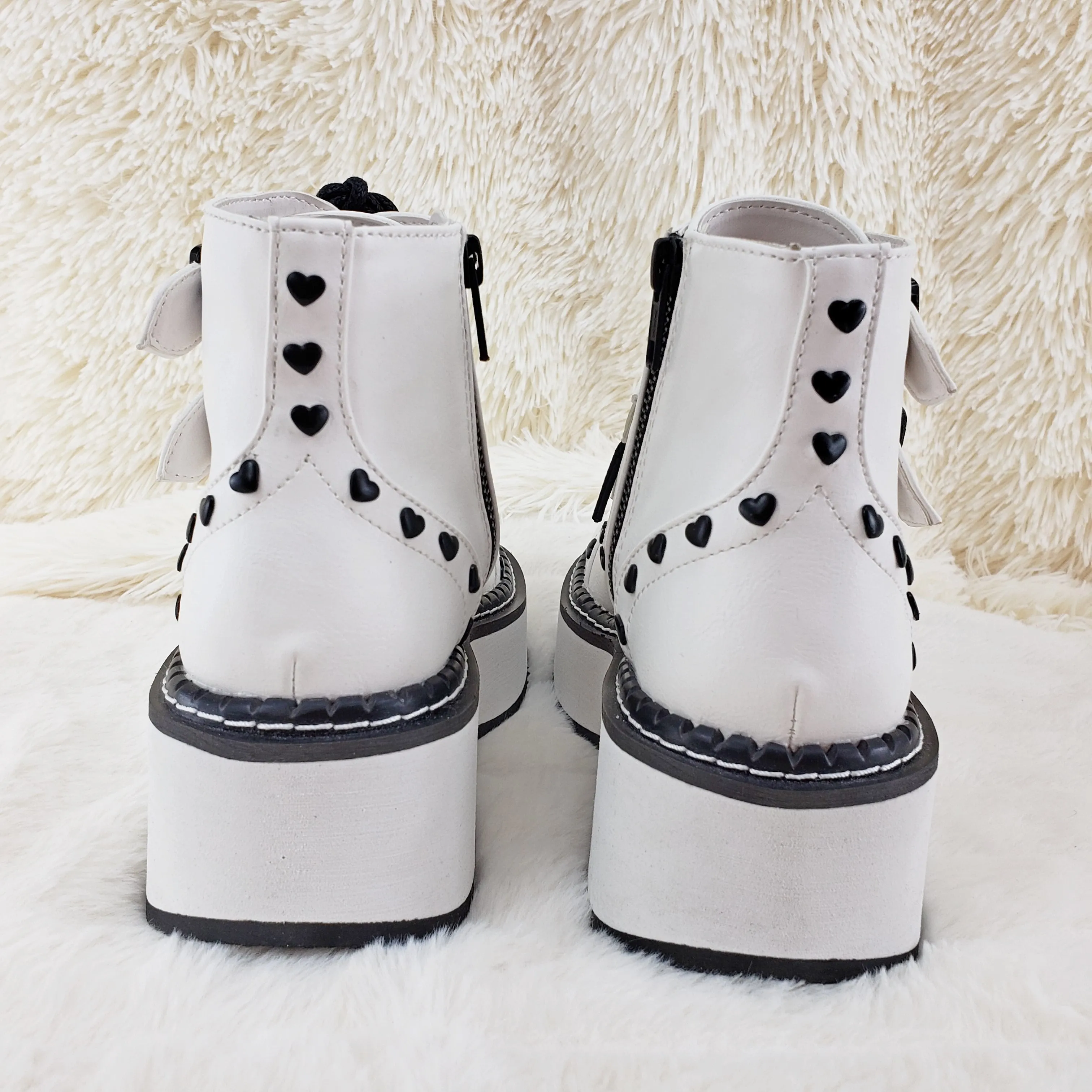 Emily 315 White Matte Heart Stud 2" Platform Ankle Boot Shoes  - Demonia Direct