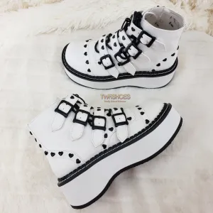 Emily 315 White Matte Heart Stud 2" Platform Ankle Boot Shoes  - Demonia Direct