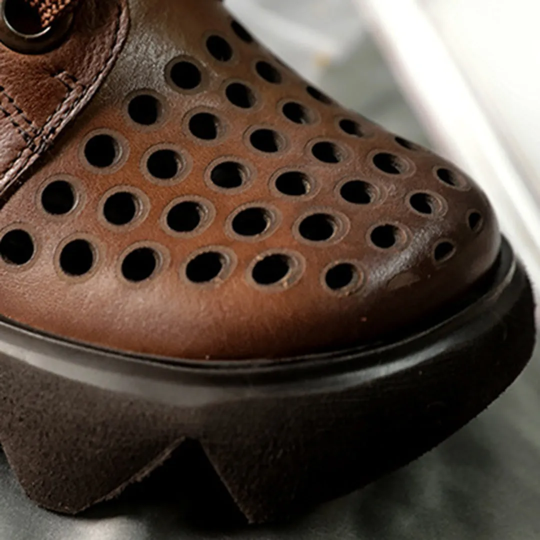 Eyelets Lace Up Mid Heel Boots