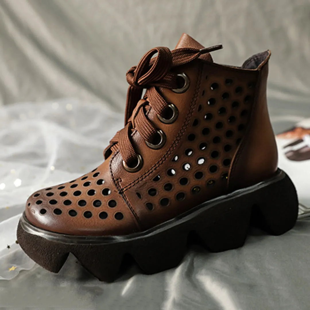 Eyelets Lace Up Mid Heel Boots