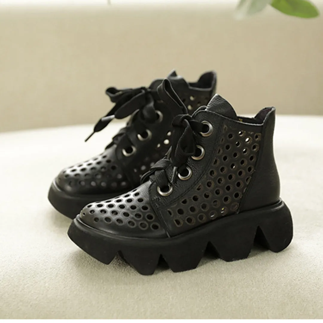 Eyelets Lace Up Mid Heel Boots