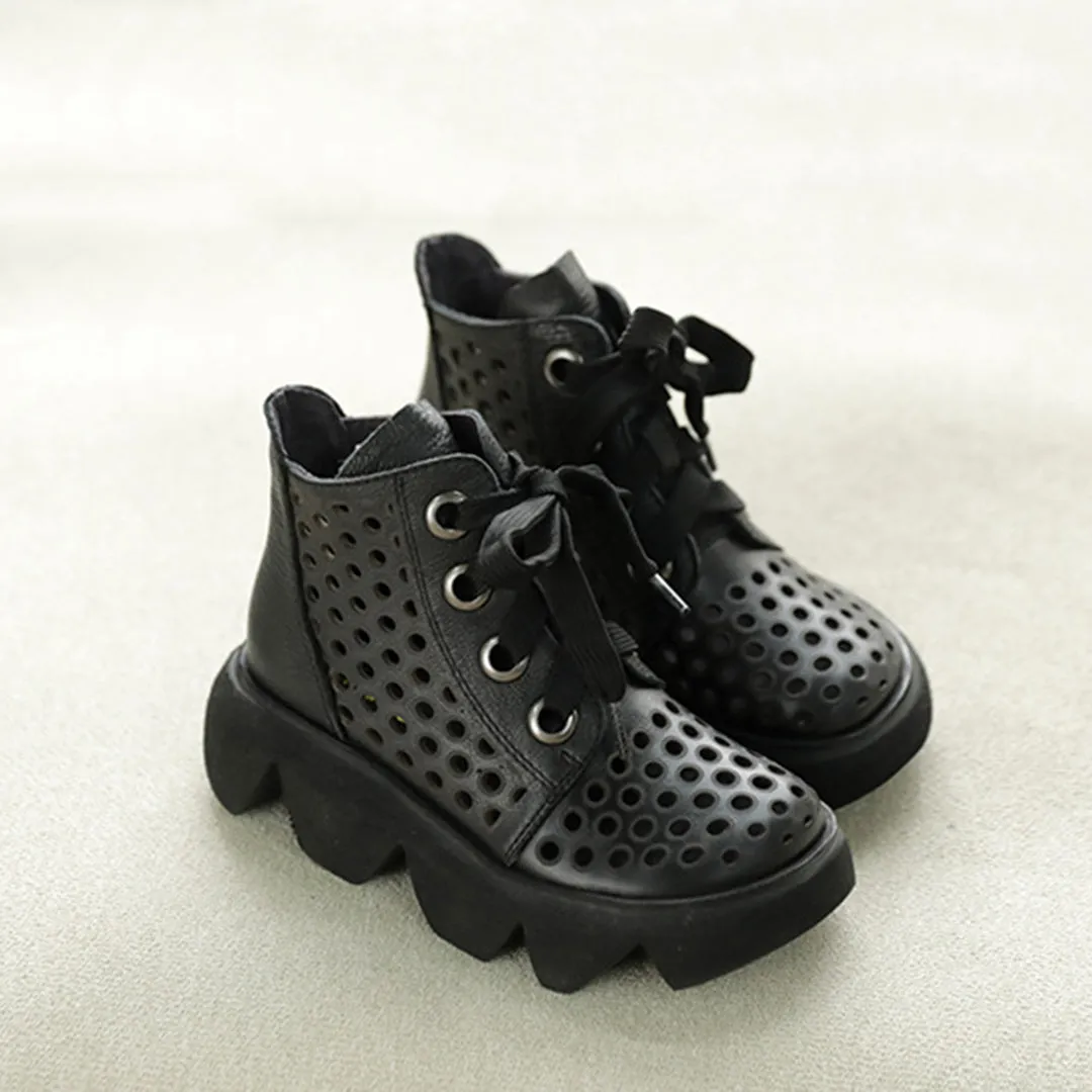 Eyelets Lace Up Mid Heel Boots