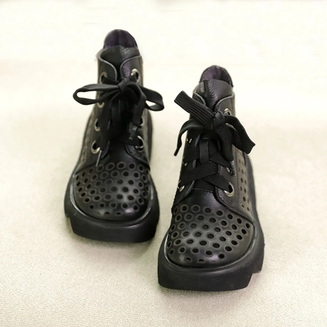 Eyelets Lace Up Mid Heel Boots