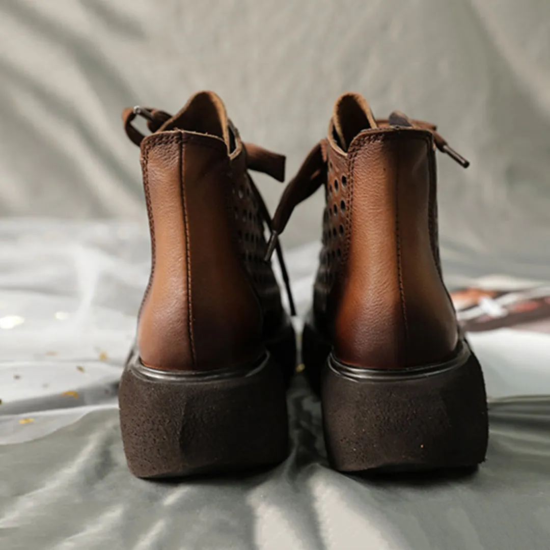 Eyelets Lace Up Mid Heel Boots