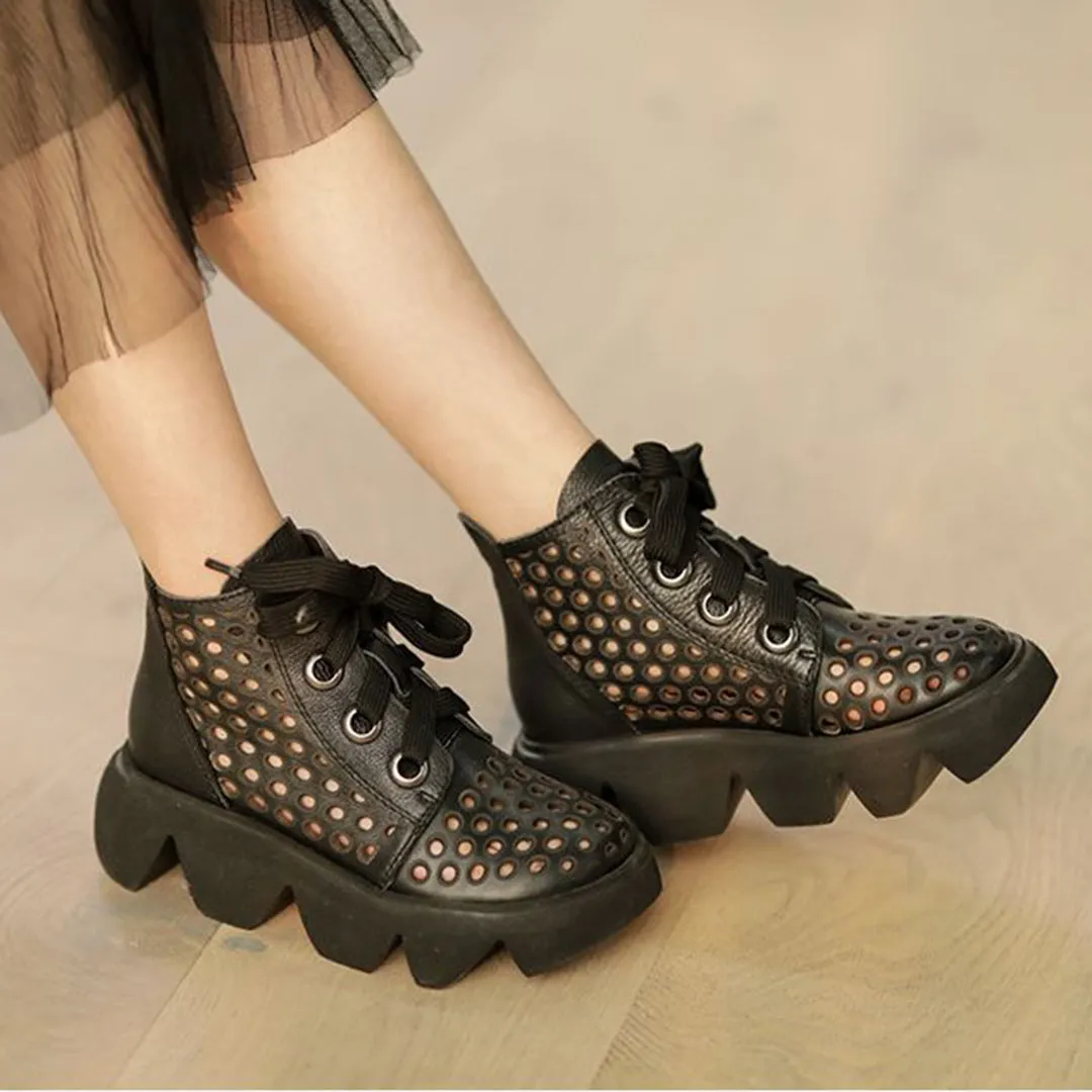 Eyelets Lace Up Mid Heel Boots