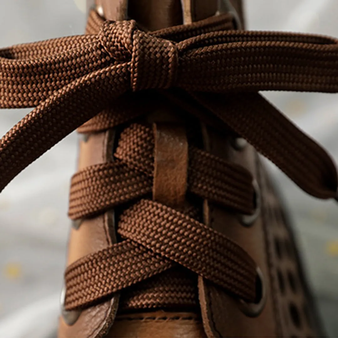 Eyelets Lace Up Mid Heel Boots