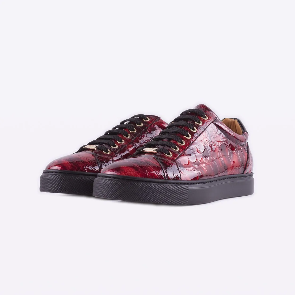 Mister 39592 Alon Men's Shoes Black & Red Crocodile Print / Patent Leather Casual Sneakers (MIS1042)