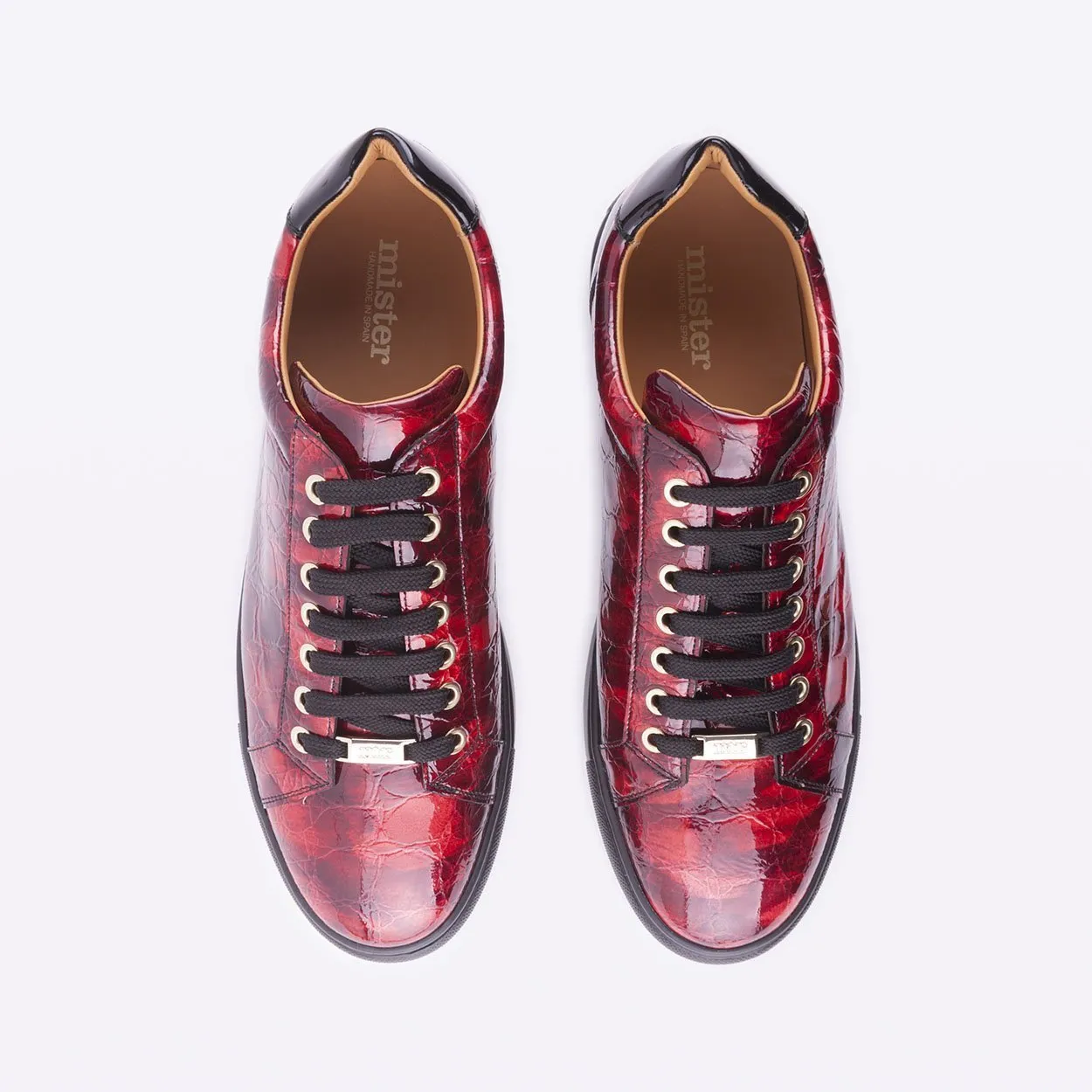 Mister 39592 Alon Men's Shoes Black & Red Crocodile Print / Patent Leather Casual Sneakers (MIS1042)