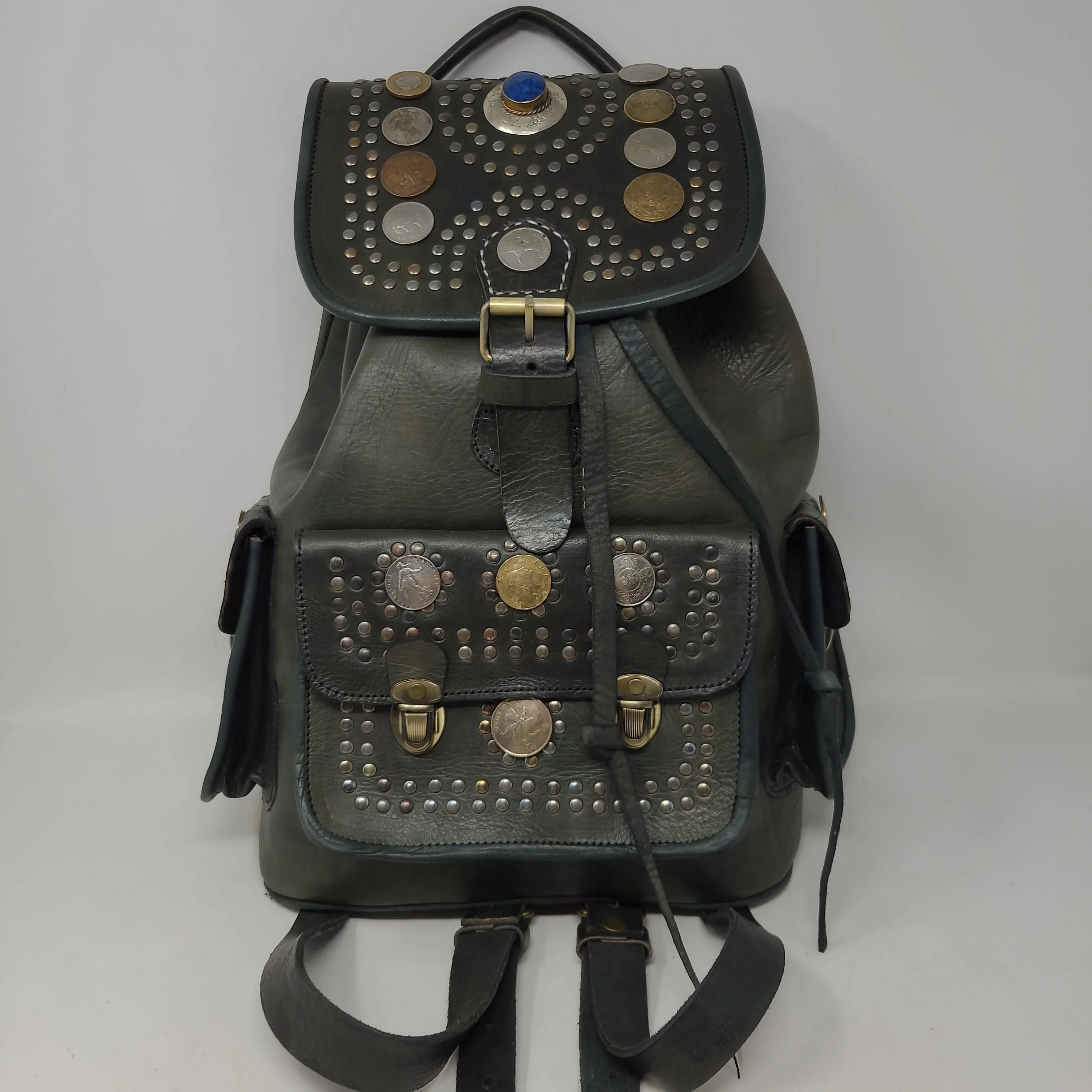 MOROCCAN LEATHER BACKPACK OLIVE