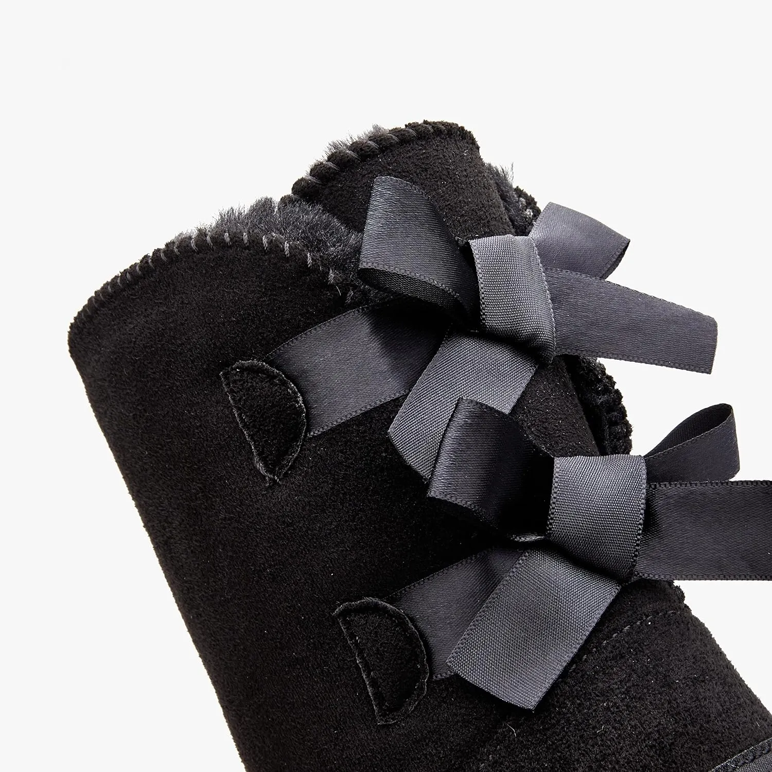 Stylish Back Bow Fur Lined Comfy Grey Suede Winter Boots